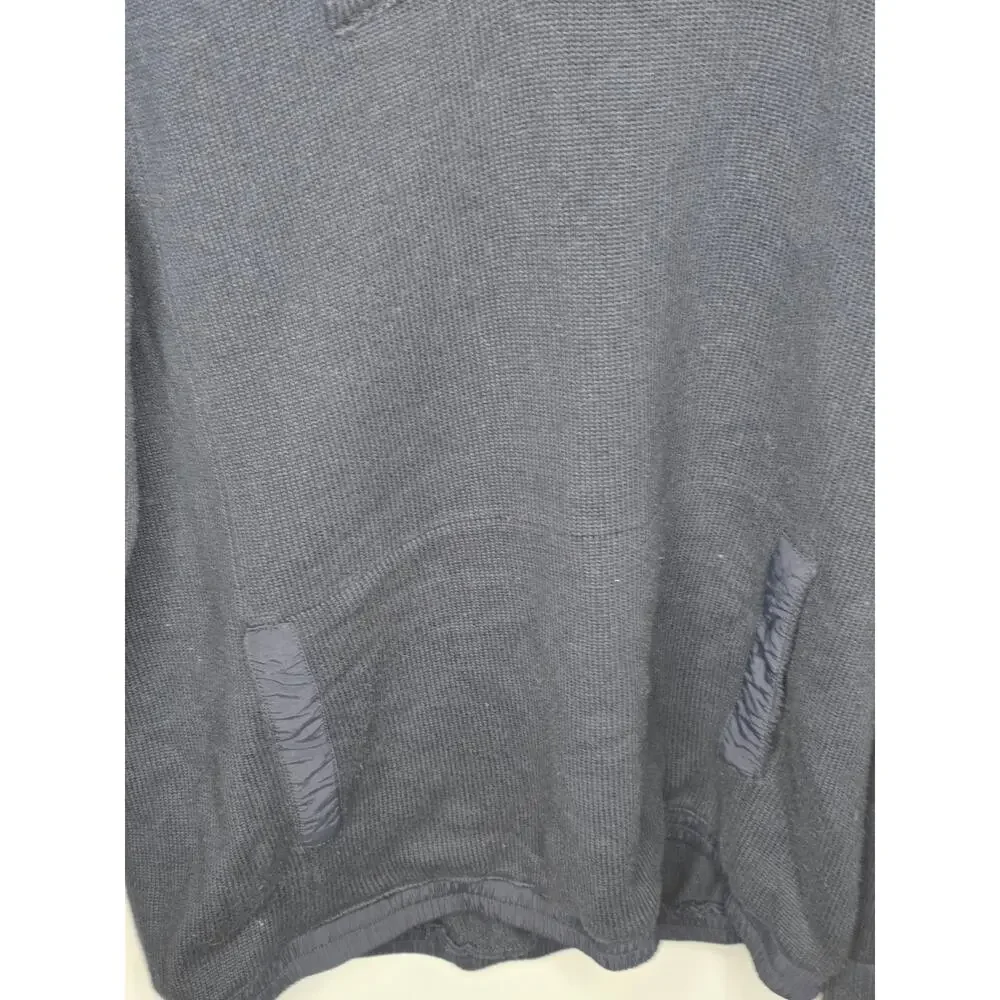 Orvis Size Medium Navy Blue Cotton Blend Button Mock Neck Sweater Front Pocket